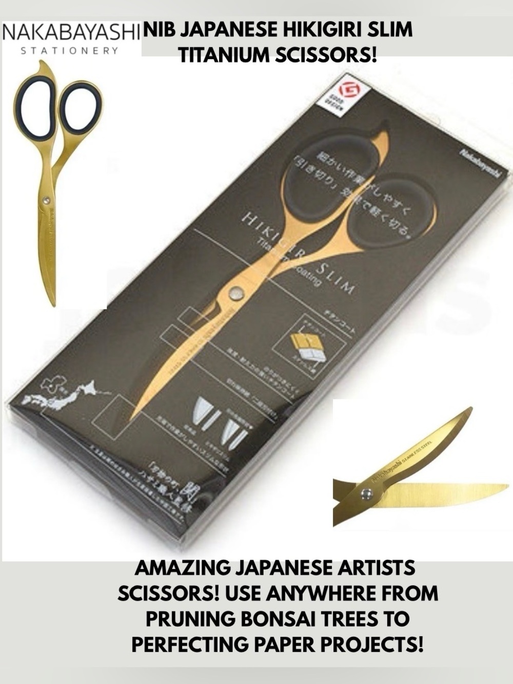 NIB NAKABAYASHI HIKIGIRI SLIM GOLD TITANIUM SCISSORS! 5 ⭐️ INCLUDES SAFE STORAGE